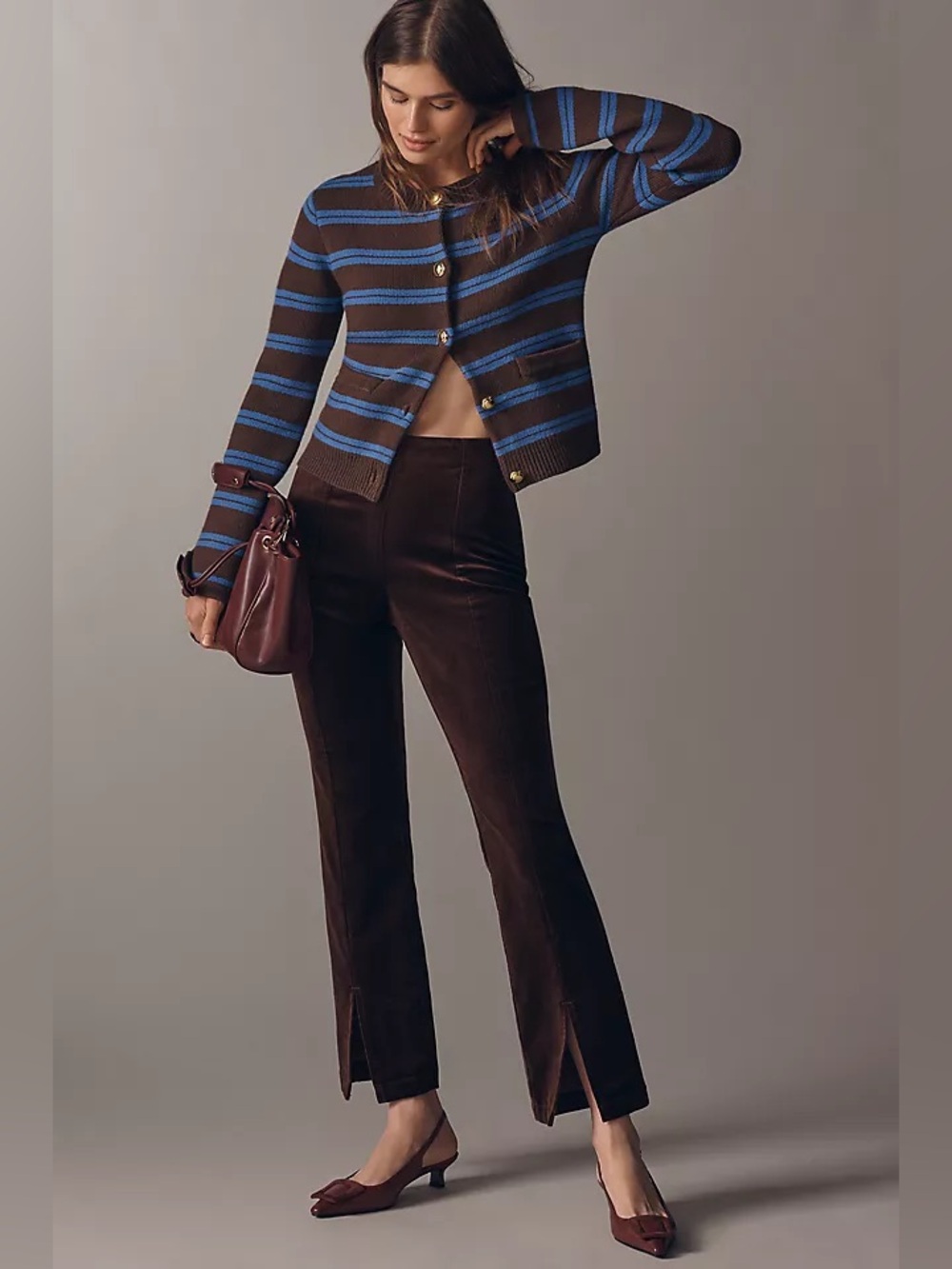 New Anthropologie English Factory Striped Gold Button Cardigan